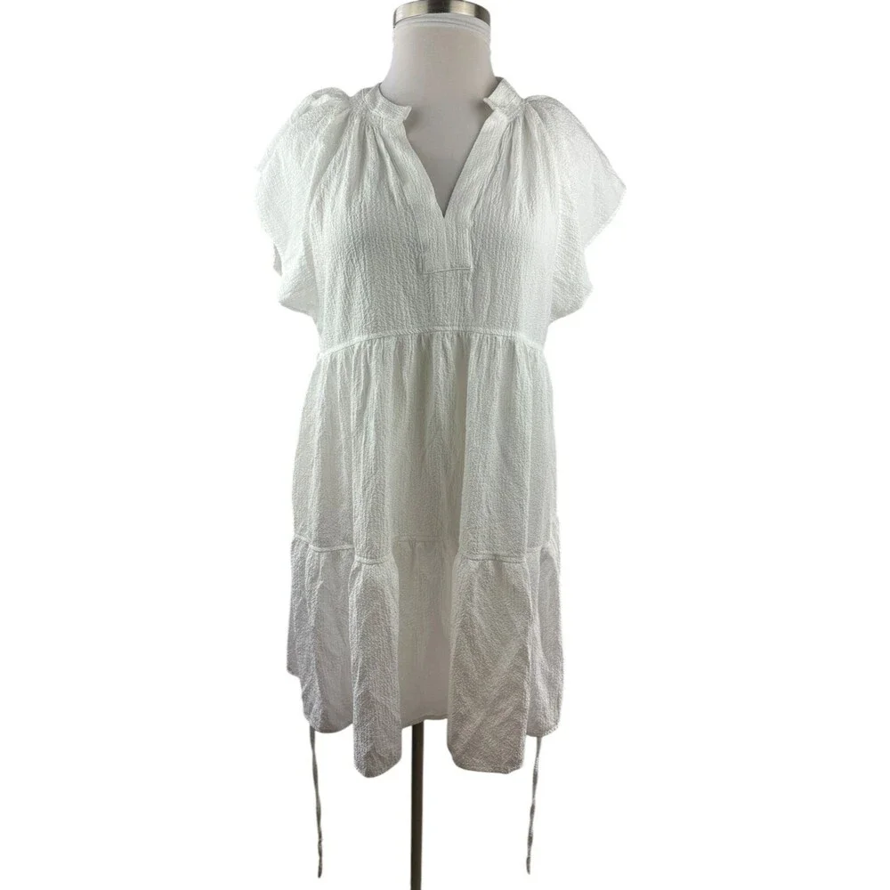 Calvin Klein A-Line Textured Tie Waist Mini Dress White Sheer Gauze Plus Size 16 - Picture 5 of 11